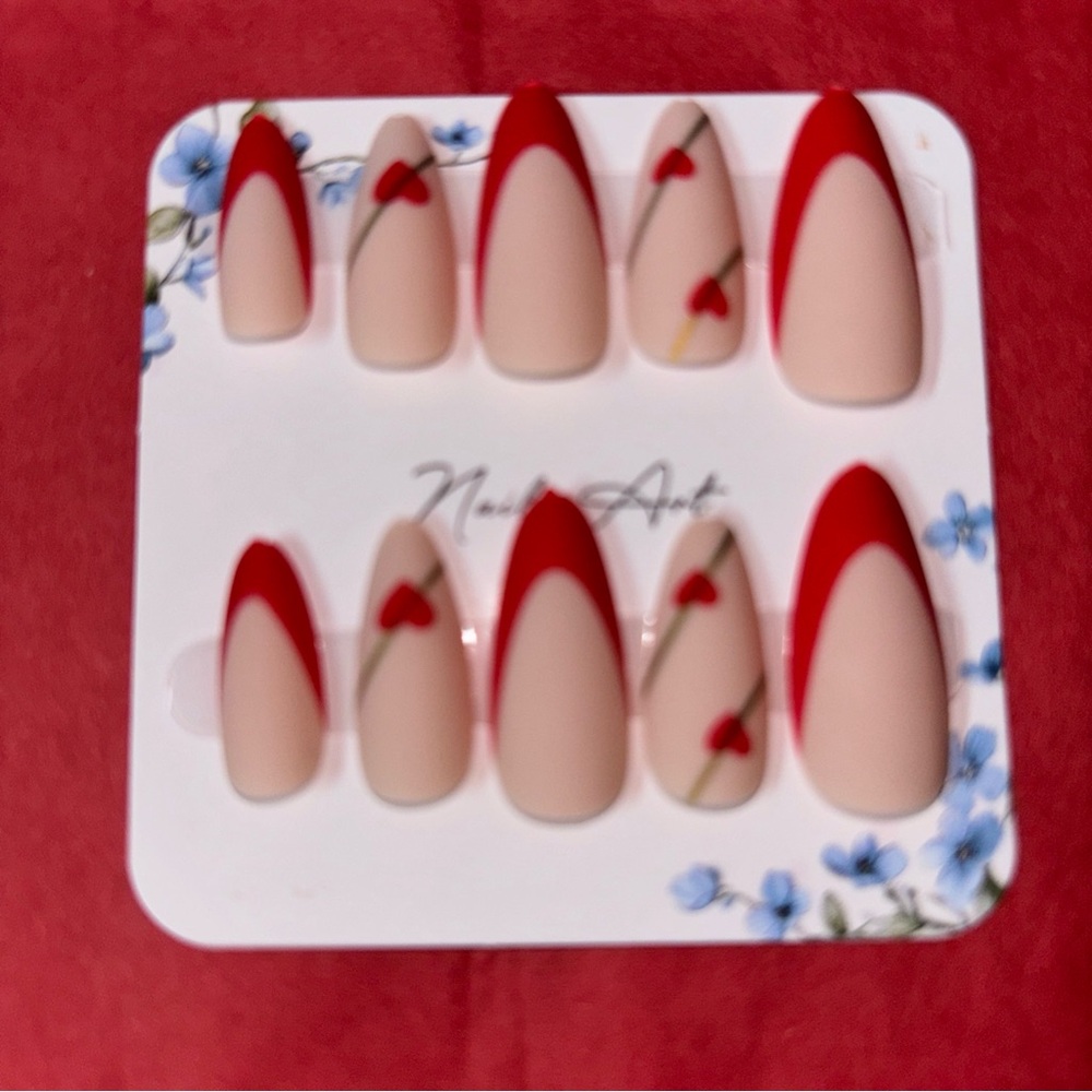 Chic Red and Nude Press-On Nails